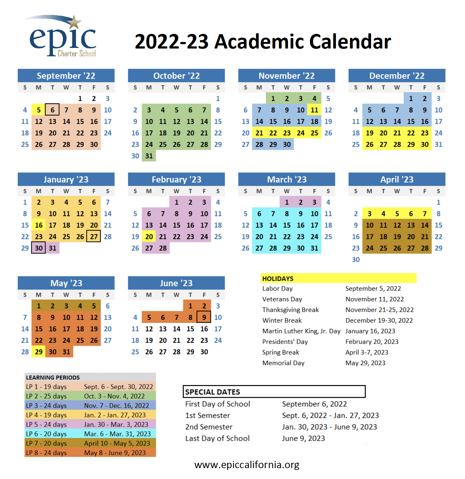 Calendar EPIC California