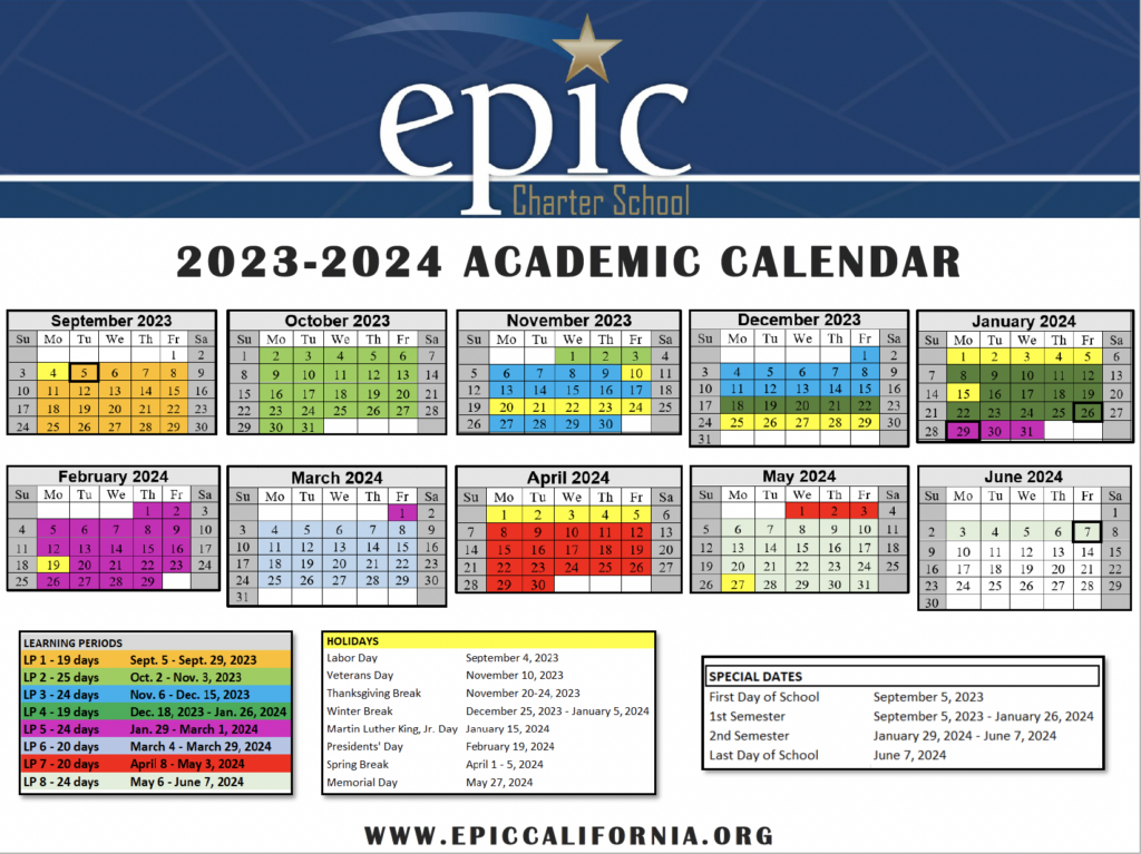 EPIC Charter School 2023 2024 School Academic Calendar Rev 1024x767 